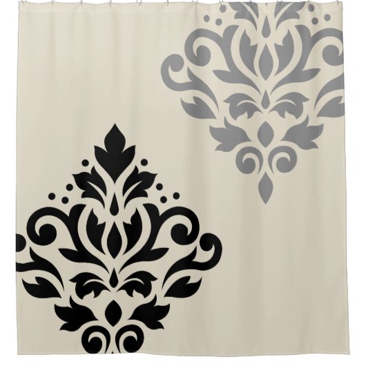 Scroll Damask Art I Zwart Grijs Crème Douchegordijn (Voorkant)
