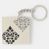 Scroll Damask Art I Zwart Grijs Crème Sleutelhanger (Achterkant)