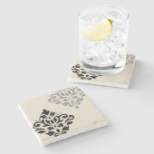 Scroll Damask Art I Zwart Grijs Crème Stenen Onderzetter (Zijkant)