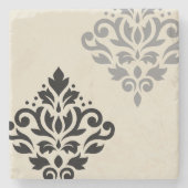 Scroll Damask Art I Zwart Grijs Crème Stenen Onderzetter (Voorkant)
