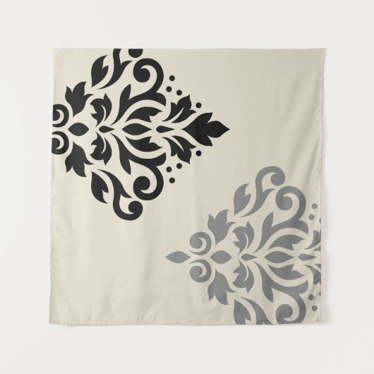 Scroll Damask Art I Zwart Grijs Crème Wandkleed (Voorkant (horizontaal))