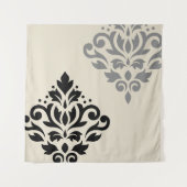 Scroll Damask Art I Zwart Grijs Crème Wandkleed (Voorkant)