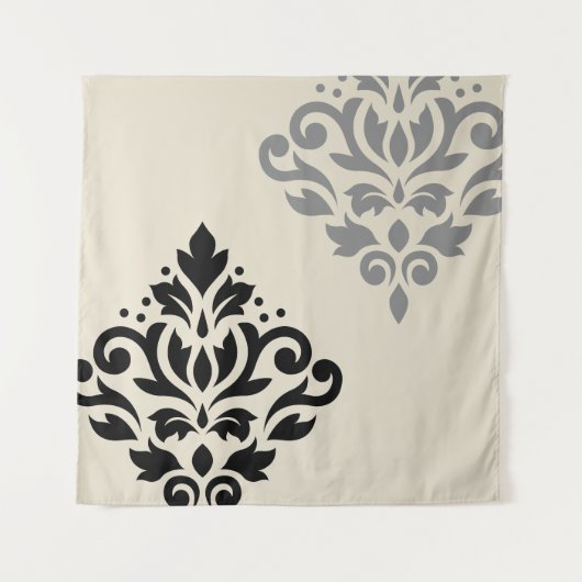 Scroll Damask Art I Zwart Grijs Crème Wandkleed (Voorkant)