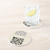 Scroll Damask Art I Zwart Grijs Crème Zandsteen Onderzetter (Zijkant)