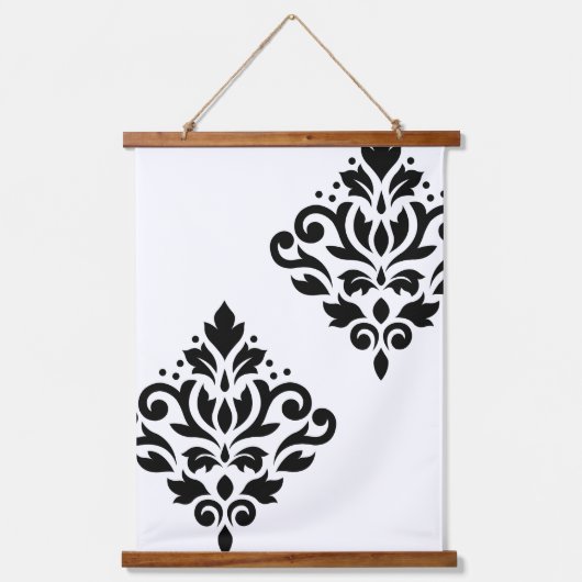 Scroll Damask Art I Zwart op Wit Hangend Wandkleed (Voorkant)