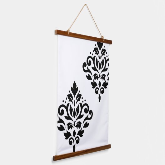 Scroll Damask Art I Zwart op Wit Hangend Wandkleed (Gebogen)