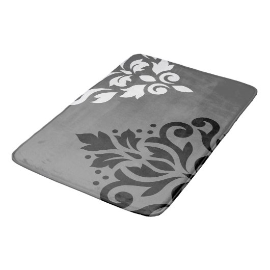 Scroll Damask Art I Zwart & Wit op Grijs Badmat (Gekanteld)
