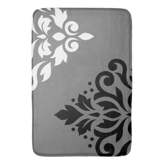 Scroll Damask Art I Zwart & Wit op Grijs Badmat (Voorkant Verticaal)