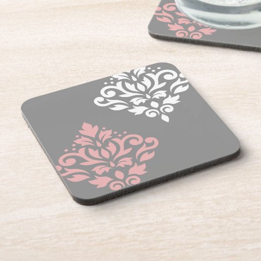 Scroll Damask Art in roze wit grijs Bier Onderzetter (Linkerzijde)