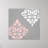Scroll Damask Art in roze wit grijs Canvas Afdruk (Voorkant)