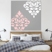 Scroll Damask Art in roze wit grijs Canvas Afdruk (Insitu (Slaapkamer))
