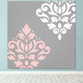 Scroll Damask Art in roze wit grijs Canvas Afdruk (Insitu (Houten vloer))