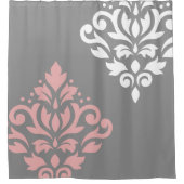 Scroll Damask Art in roze wit grijs Douchegordijn (Voorkant)