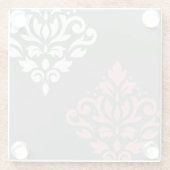 Scroll Damask Art in roze wit grijs Glazen Onderzetter (Achterkant)