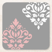 Scroll Damask Art in roze wit grijs Kartonnen Onderzetters (Voorkant)