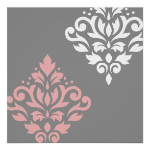 Scroll Damask Art in roze wit grijs Perfect Poster