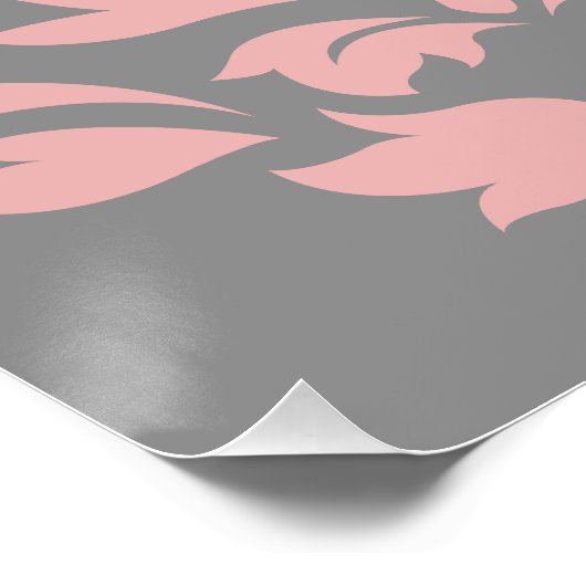 Scroll Damask Art in roze wit grijs Perfect Poster (Hoek)