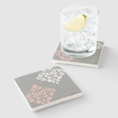 Scroll Damask Art in roze wit grijs Stenen Onderzetter (Zijkant)