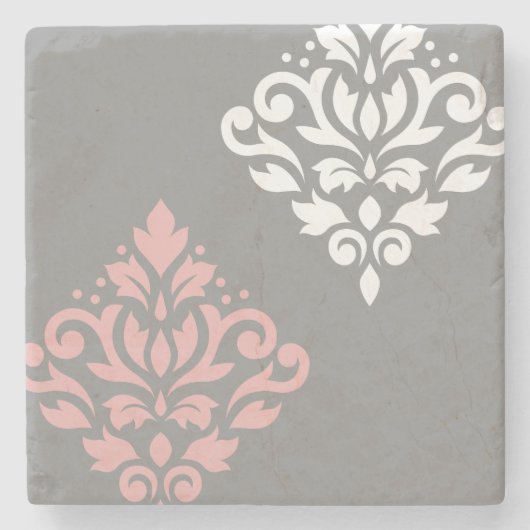 Scroll Damask Art in roze wit grijs Stenen Onderzetter (Voorkant)