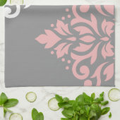 Scroll Damask Art in roze wit grijs Theedoek (Gevouwen)