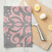 Scroll Damask Art in roze wit grijs Theedoek (Quarter Fold)