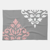 Scroll Damask Art in roze wit grijs Theedoek (Horizontaal)