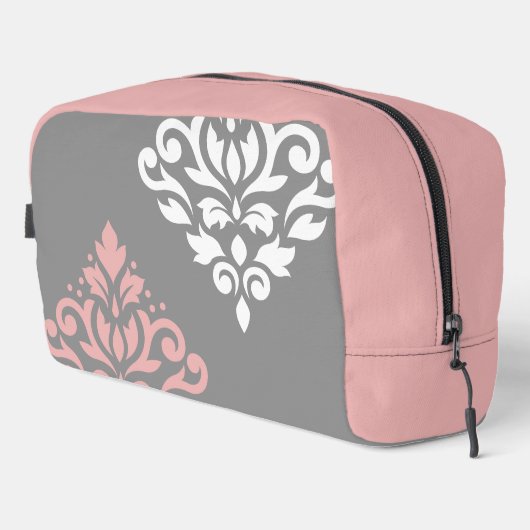Scroll Damask Art in roze wit grijs Toilettasje (Rechterhoek)
