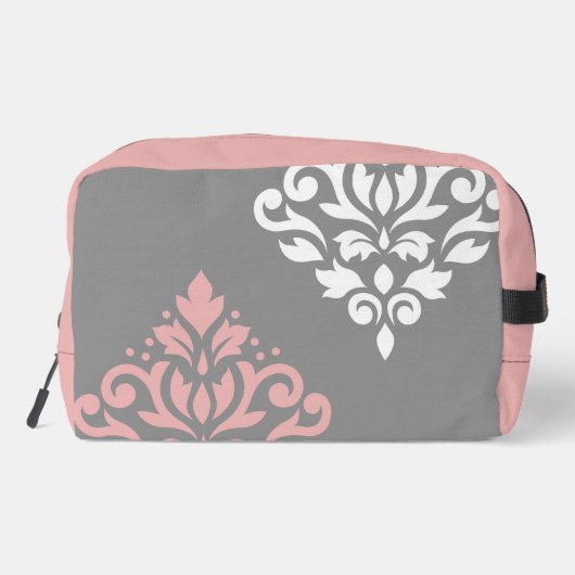 Scroll Damask Art in roze wit grijs Toilettasje (Achterkant)