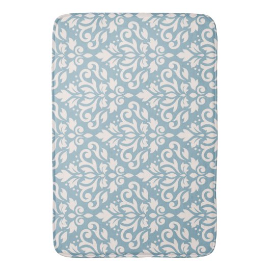 Scroll Damask Big Pattern Cream op Blue Badmat (Voorkant Verticaal)
