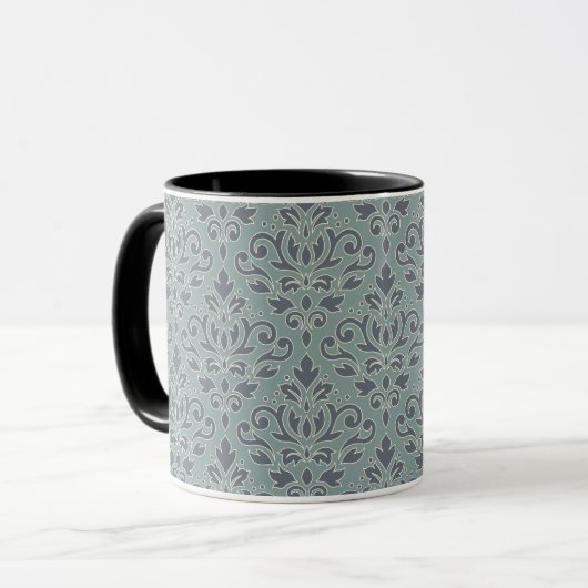 Scroll Damask Big Pattern (omtrek) CRM Blauw Blauw Mok (Voorkant links)
