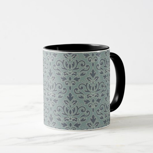 Scroll Damask Big Pattern (omtrek) CRM Blauw Blauw Mok (Voorkant rechts)