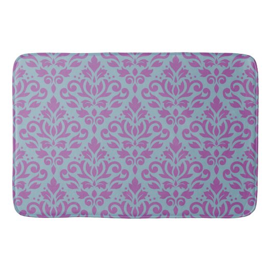 Scroll Damask Big Pattern Plum op Blauw Badmat (Voorkant)