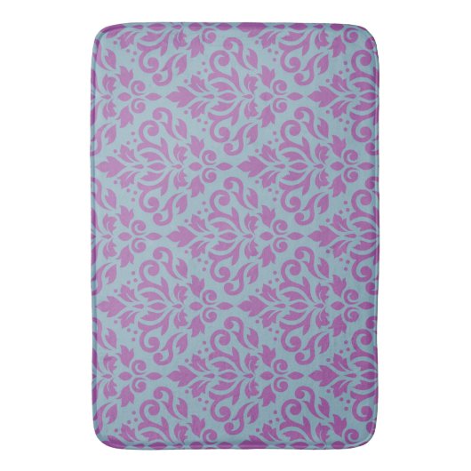 Scroll Damask Big Pattern Plum op Blauw Badmat (Voorkant Verticaal)