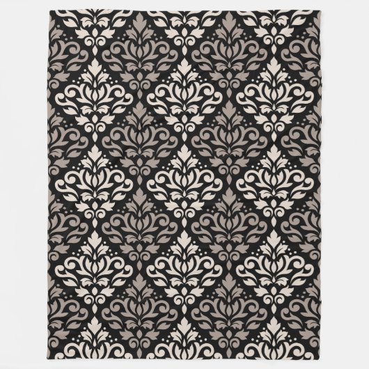 Scroll Damask Big Pattern Taupe Cream Black Fleece Deken (Voorkant)