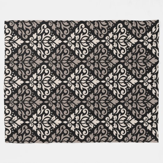Scroll Damask Big Pattern Taupe Cream Black Fleece Deken (Voorkant (Horizontaal))