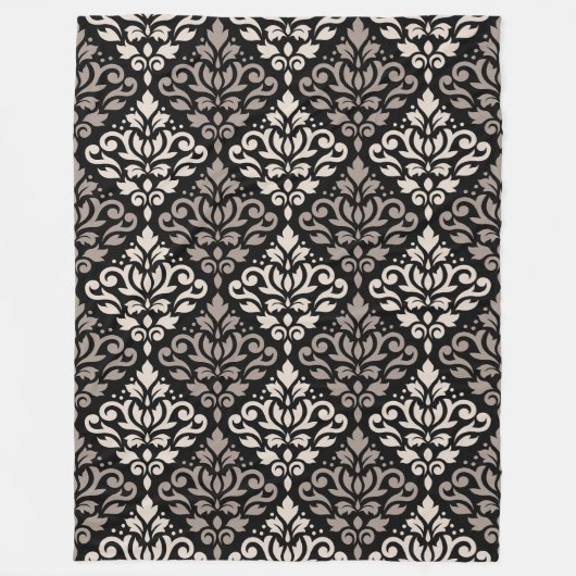 Scroll Damask Big Pattern Taupe Cream Black Fleece Deken (Voorkant)