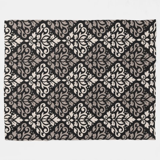 Scroll Damask Big Pattern Taupe Cream Black Fleece Deken (Voorkant (Horizontaal))