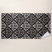Scroll Damask Big Pattern Taupe Cream Black Strandlaken (Voorkant)