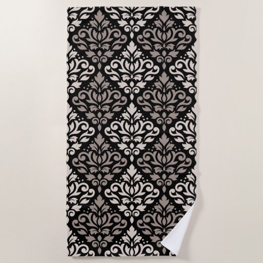 Scroll Damask Big Pattern Taupe Cream Black Strandlaken (Voorkant)