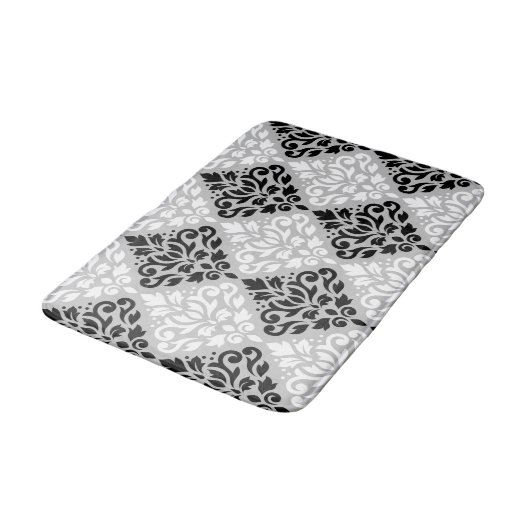 Scroll Damask Big Ptn B&W op grijs Badmat (Gekanteld)
