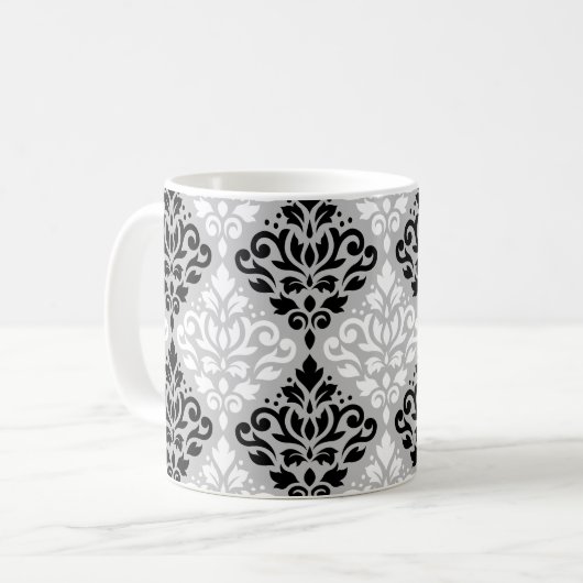 Scroll Damask Big Ptn B&W op grijs Koffiemok (Voorkant links)