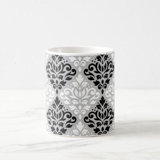 Scroll Damask Big Ptn B&W op grijs Koffiemok (Center)