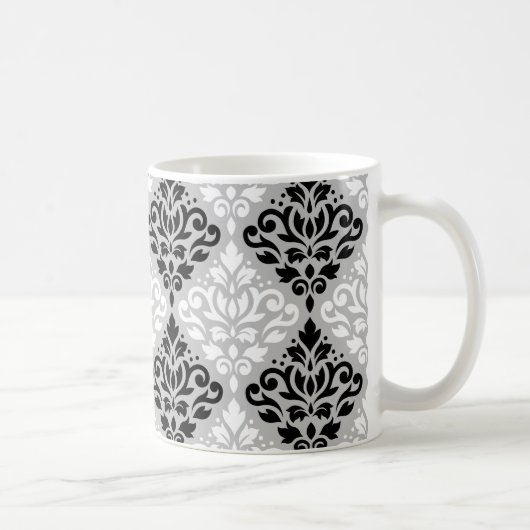 Scroll Damask Big Ptn B&W op grijs Koffiemok (Rechts)