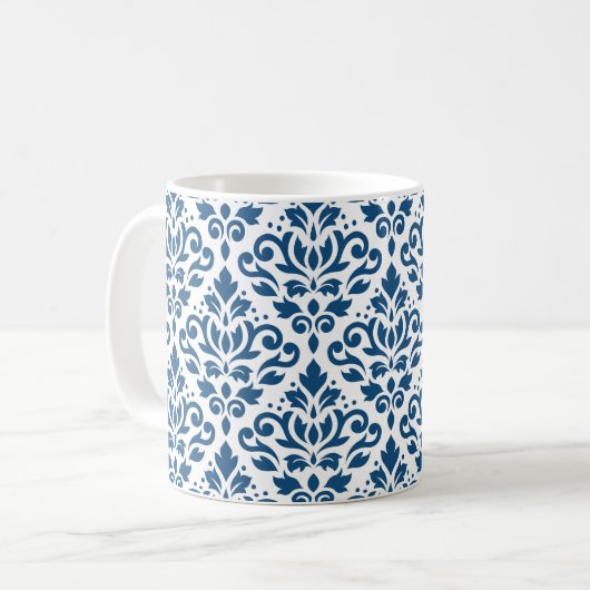 Scroll Damask Big Ptn DK Blauw op Wit Koffiemok (Voorkant links)