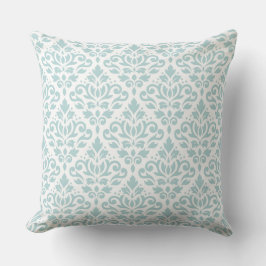 Scroll Damask Big PTN Duck Egg Blue (B) op wit Kussen