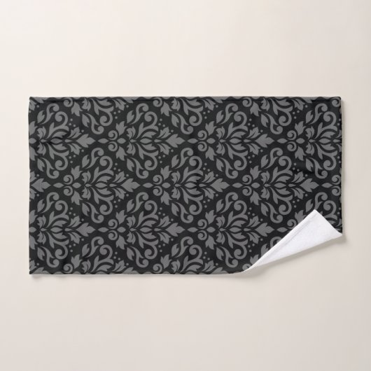Scroll Damask Big Ptn Grey op Black Handdoek (Handdoek)