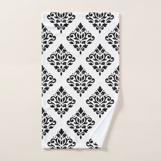 Scroll Damask Big Ptn II Black op White Handdoek (Handdoek)