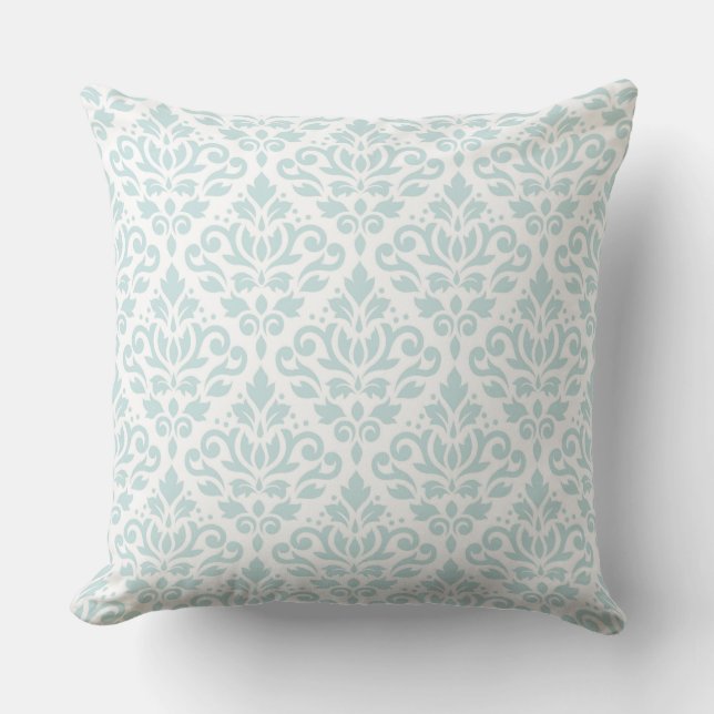 Scroll Damask Big Ptn Lt Duck Egg Blue op White Buitenkussen (Voorkant)