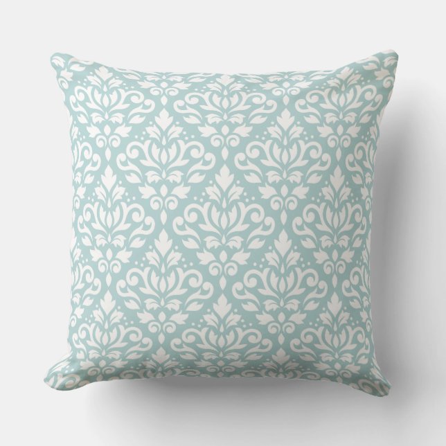 Scroll Damask Big Ptn White op Duck Egg Blue (B) Kussen (Voorkant)