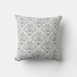 Scroll Damask Black op White Line Pattern Kussen